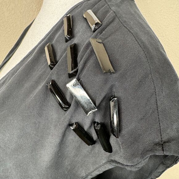 Maje Blouse Black Beaded Shoulder V-Neck Top Whimsygoth Lightweight - Picture 4 of 11